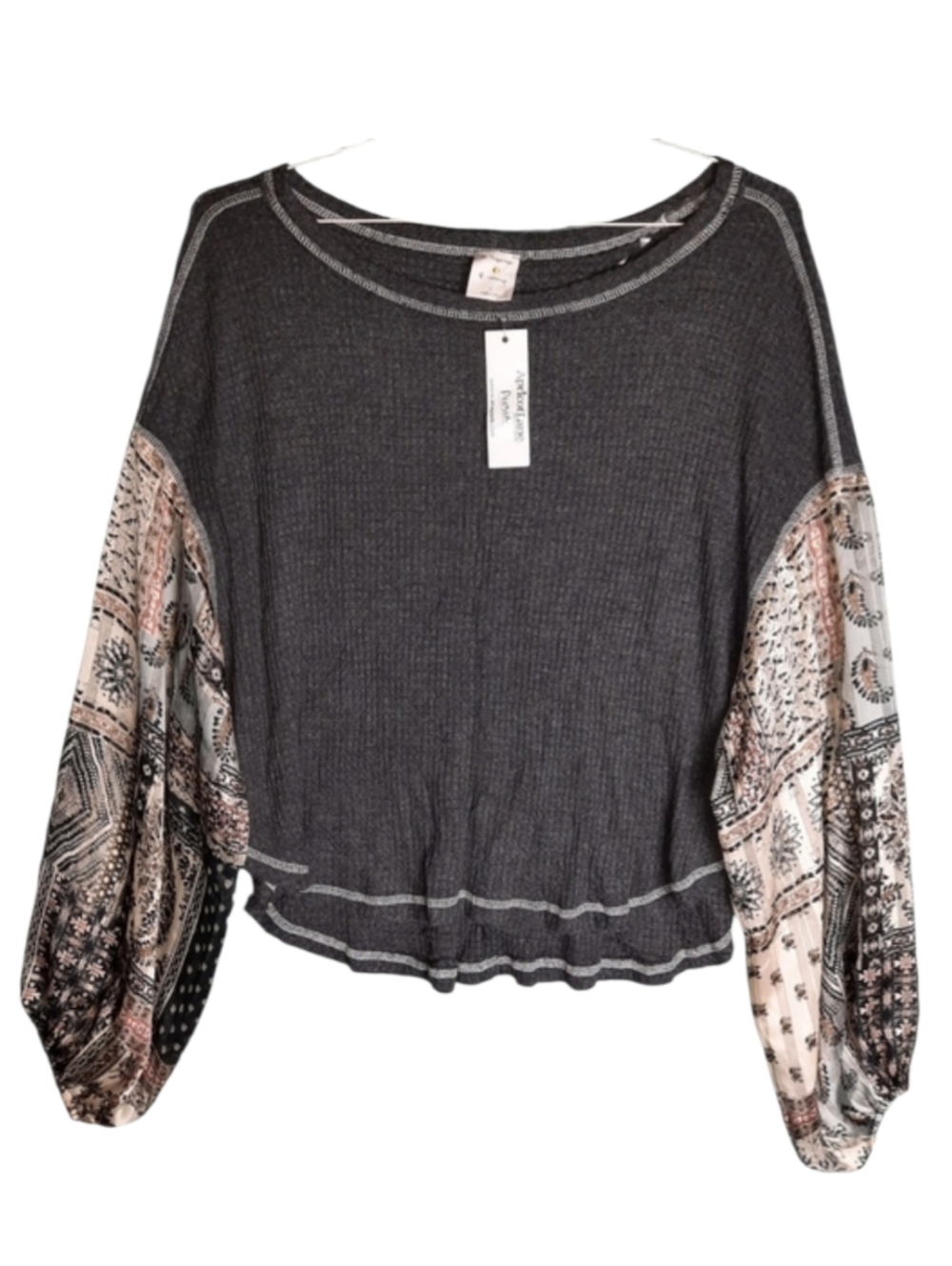 By Together NWT Thermal Knit Chiffon Balloon Sleeve Top SZ L